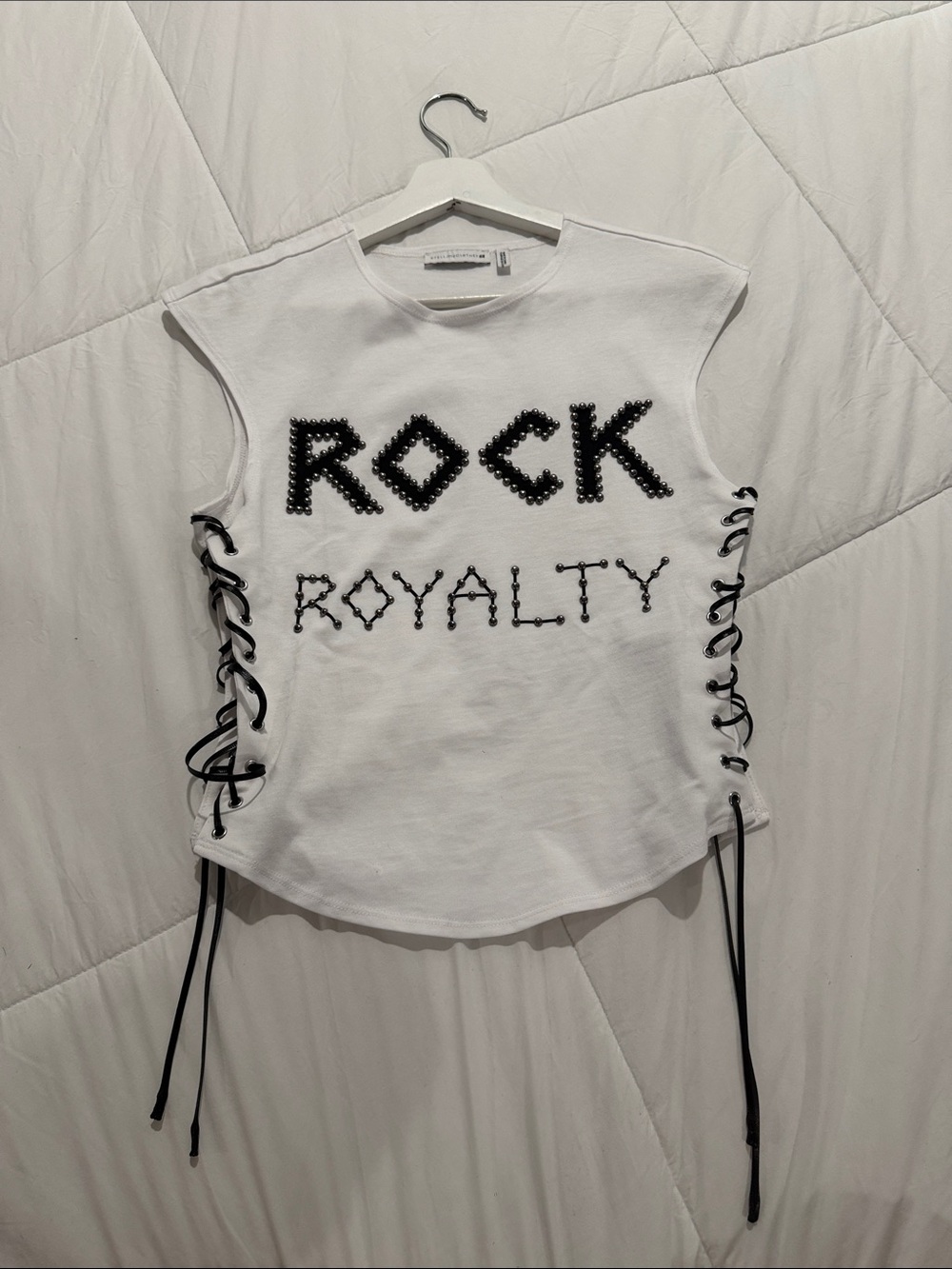 STELLA MCCARTNEY X H&M Rock  Royalty Studded Lace-Up Tank - White & Black